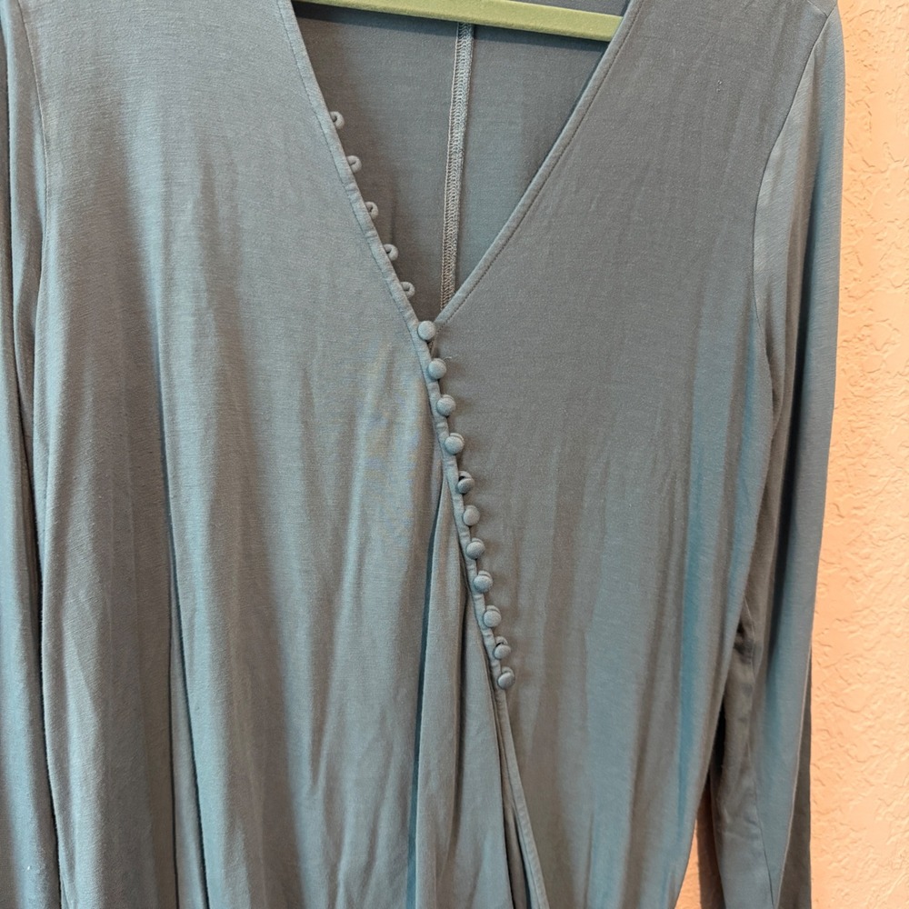 Maeve Anthropologie Surplice Faux Button Top Blue Boho Romantic Long Sleeve - Picture 4 of 6